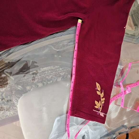 Laura Ashley Womens Burgundy Floral Embroidered V-Neck Sweater L Romantic Boho - Picture 7 of 12